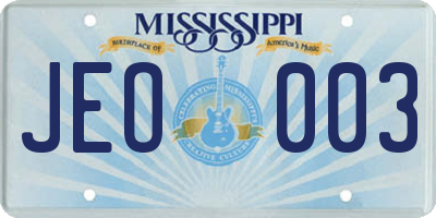 MS license plate JEO003