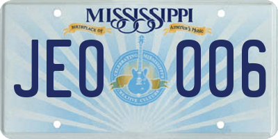 MS license plate JEO006