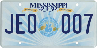 MS license plate JEO007
