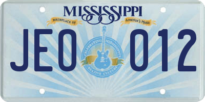 MS license plate JEO012