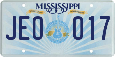 MS license plate JEO017