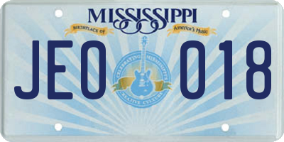 MS license plate JEO018