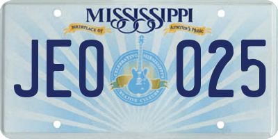 MS license plate JEO025
