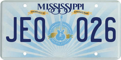 MS license plate JEO026