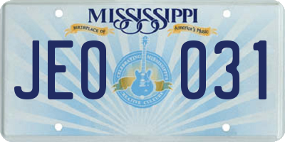 MS license plate JEO031