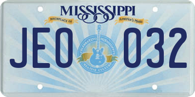 MS license plate JEO032