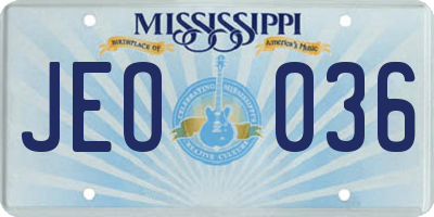 MS license plate JEO036