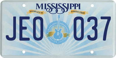 MS license plate JEO037