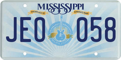 MS license plate JEO058