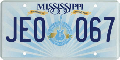MS license plate JEO067
