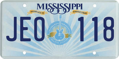 MS license plate JEO118