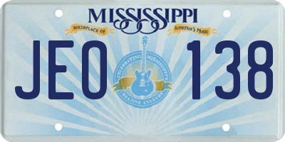 MS license plate JEO138