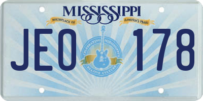 MS license plate JEO178
