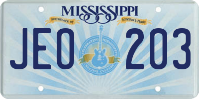MS license plate JEO203