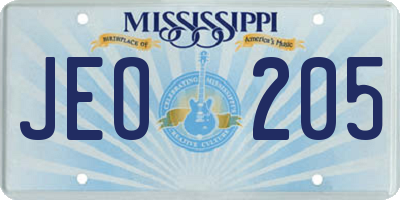 MS license plate JEO205
