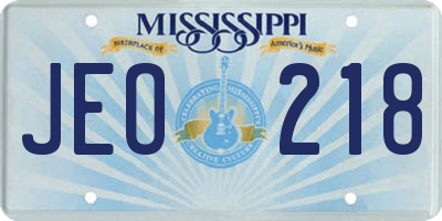 MS license plate JEO218