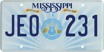 MS license plate JEO231