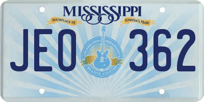 MS license plate JEO362