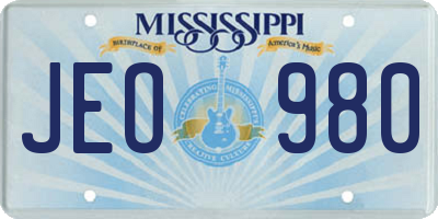 MS license plate JEO980