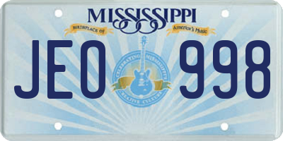 MS license plate JEO998