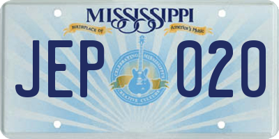 MS license plate JEP020