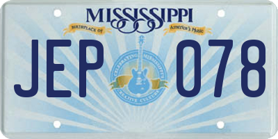 MS license plate JEP078