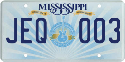 MS license plate JEQ003