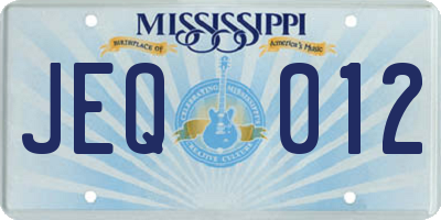 MS license plate JEQ012