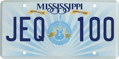 MS license plate JEQ100