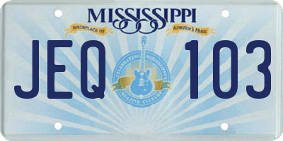 MS license plate JEQ103