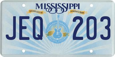 MS license plate JEQ203
