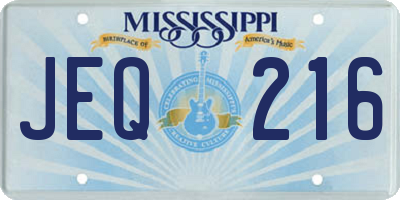 MS license plate JEQ216