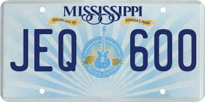 MS license plate JEQ600