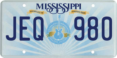 MS license plate JEQ980