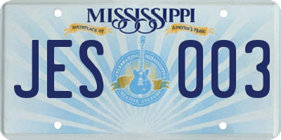 MS license plate JES003