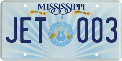MS license plate JET003