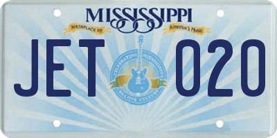 MS license plate JET020