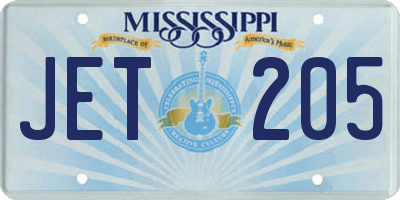 MS license plate JET205