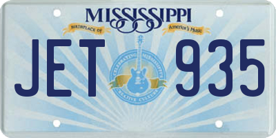 MS license plate JET935