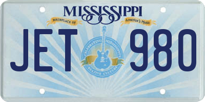 MS license plate JET980
