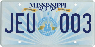 MS license plate JEU003