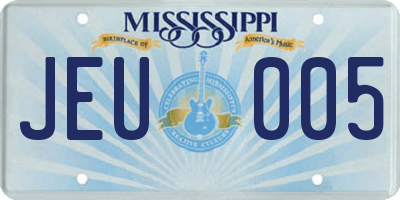MS license plate JEU005