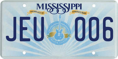 MS license plate JEU006
