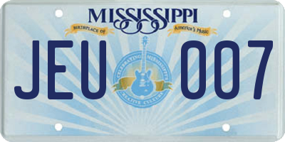 MS license plate JEU007