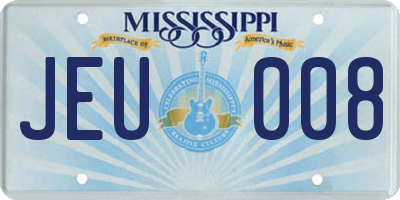 MS license plate JEU008