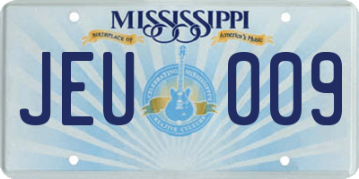 MS license plate JEU009