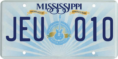 MS license plate JEU010