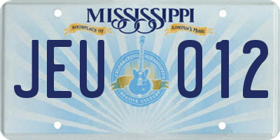 MS license plate JEU012