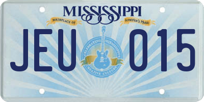 MS license plate JEU015