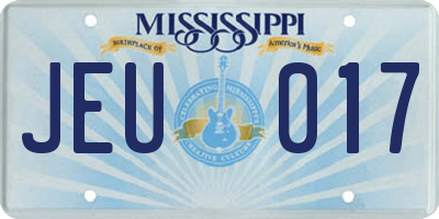 MS license plate JEU017